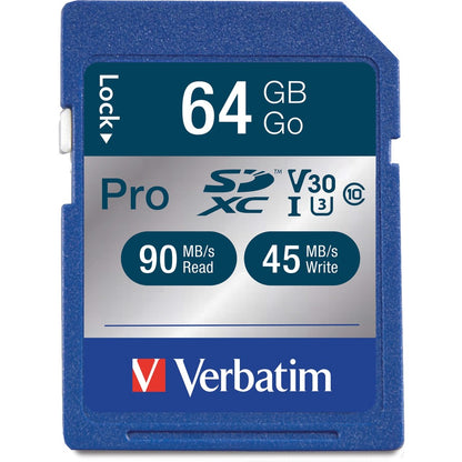 Verbatim 64GB Pro 600X SDXC Memory Card, UHS-I V30 U3 Class 10 98670