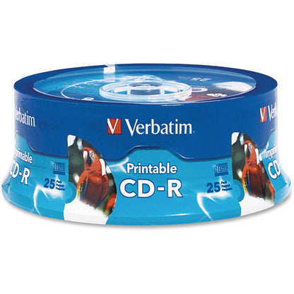 Verbatim CD-R 700MB 52X White Inkjet Printable, Hub Printable - 25pk Branded Spindle 96189