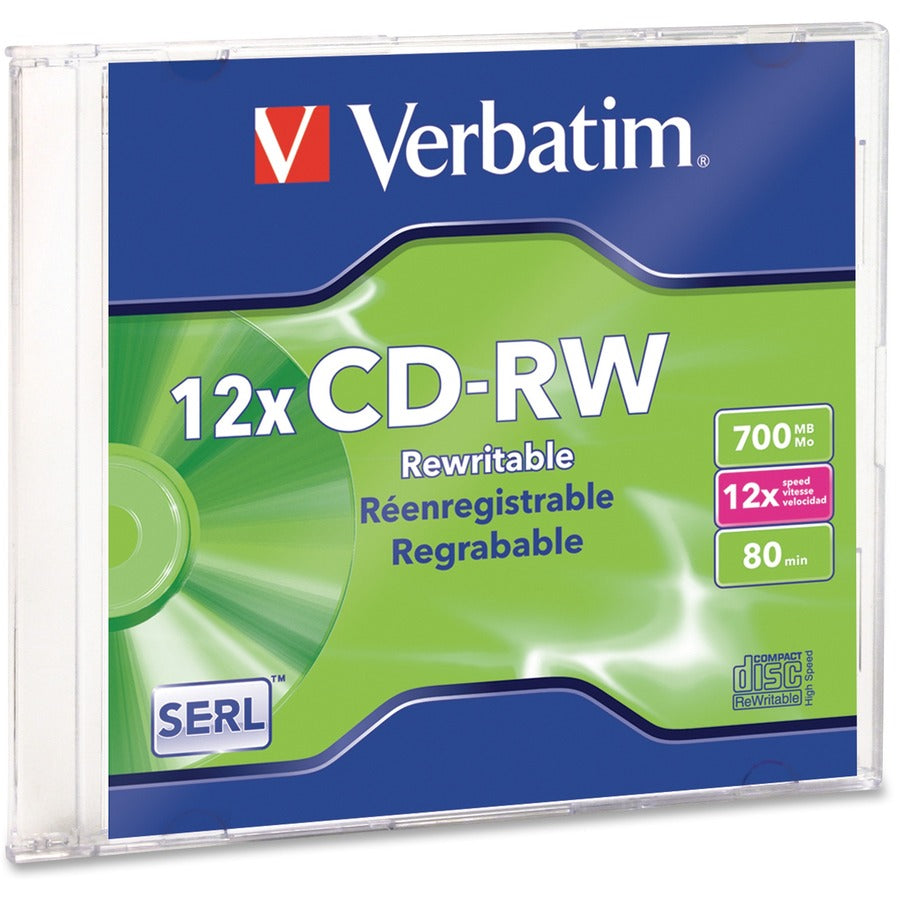 Verbatim 95161 CD Rewritable Media - CD-RW - 12x - 700 MB - 1 Pack Slim Case 95161