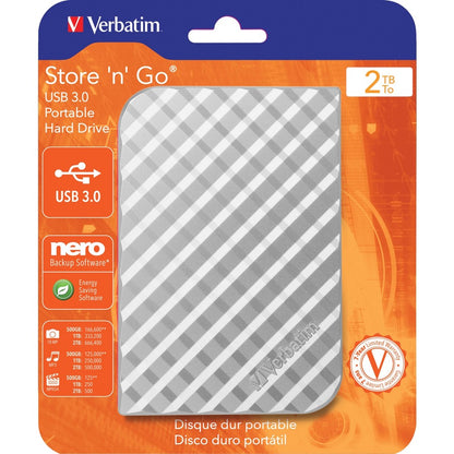 Verbatim 2TB Store 'n' Go Portable Hard Drive, USB 3.0 - Diamond Silver 99375