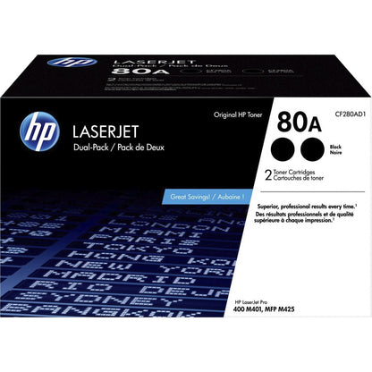 HP 80A (CF280AD1) Original Laser Toner Cartridge - Black - 2 / Carton CF280AD1