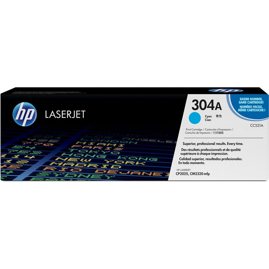 HP 304A (CC531A) Original Standard Yield Laser Toner Cartridge - Single Pack - Cyan - 1 Each CC531A