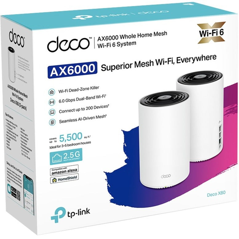 TP-Link Deco X80 Wi-Fi 6 IEEE 802.11 a/b/g/n/ac/ax Ethernet Wireless Router DECO X80(2-PACK)