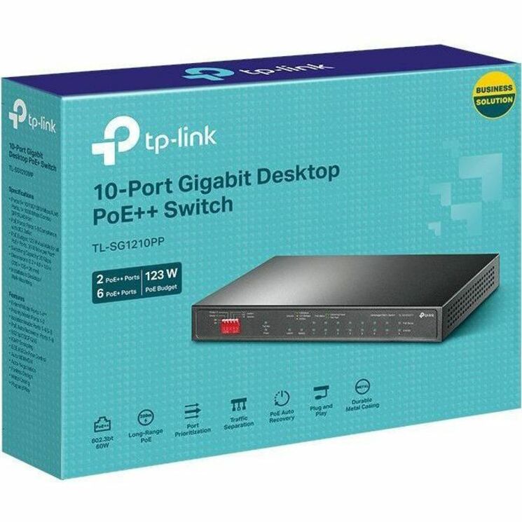 TP-Link 10-Port Gigabit Desktop Switch with 6-Port PoE+ and 2-Port PoE++ TL-SG1210PP