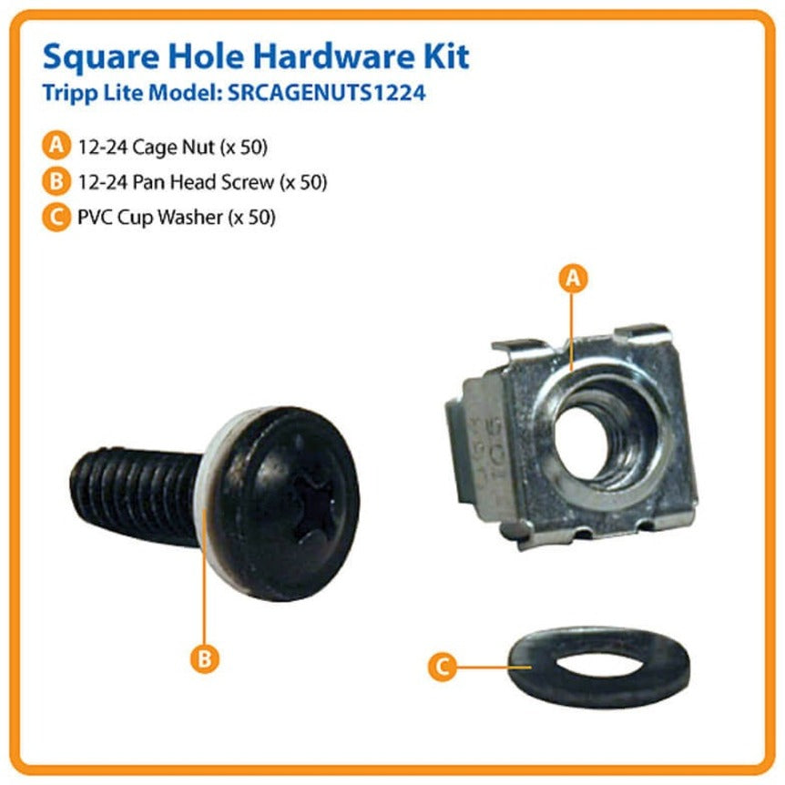 Tripp Lite by Eaton Square Hole Hardware Kit (Includes 50 Pcs 12-24 Screws and Washers.) SRCAGENUTS1224