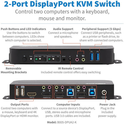 Tripp Lite by Eaton B005-DPUA2-K 2-Port DisplayPort/USB KVM Switch B005-DPUA2-K