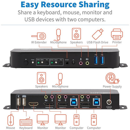 Tripp Lite by Eaton B005-DPUA2-K 2-Port DisplayPort/USB KVM Switch B005-DPUA2-K