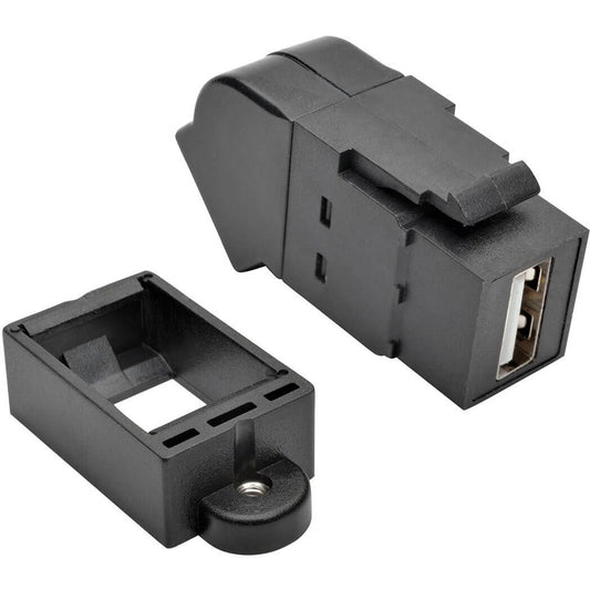 Tripp Lite by Eaton USB 2.0 All-in-One Keystone/Panel Mount Angled Coupler (F/F), Black U060-000-KPA-BK