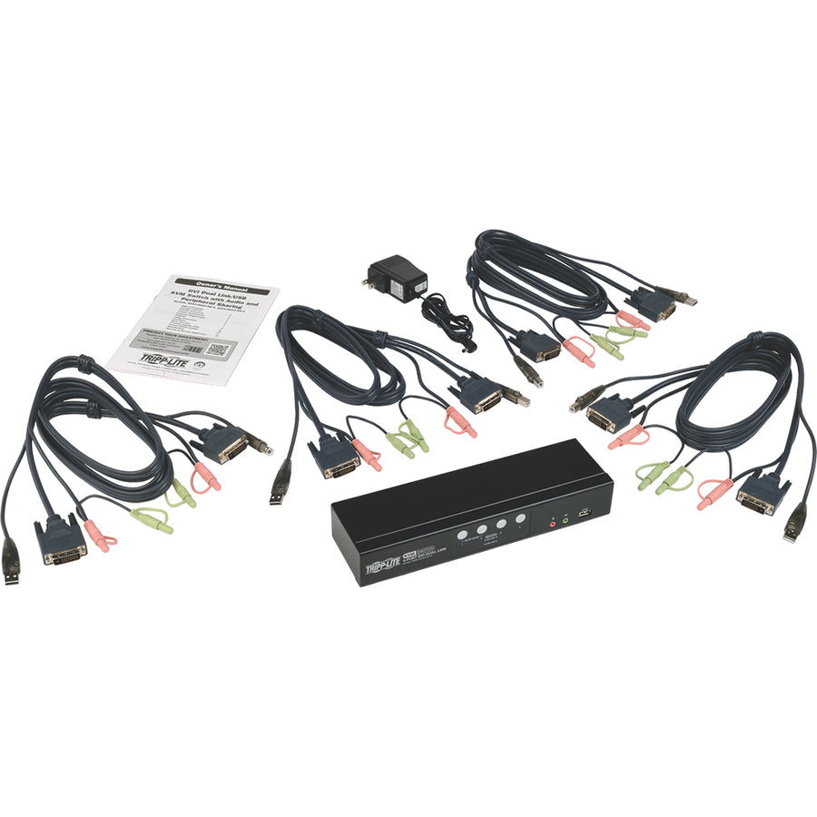 Tripp Lite by Eaton 4-Port DVI Dual-Link / USB KVM Switch w/ Audio and Cables B004-DUA4-HR-K