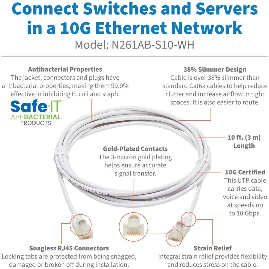 Tripp Lite Safe-IT N261AB-S10-WH Cat.6a UTP Network Cable N261AB-S10-WH