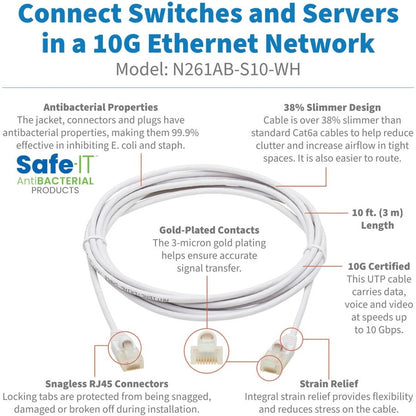 Tripp Lite Safe-IT N261AB-S10-WH Cat.6a UTP Network Cable N261AB-S10-WH