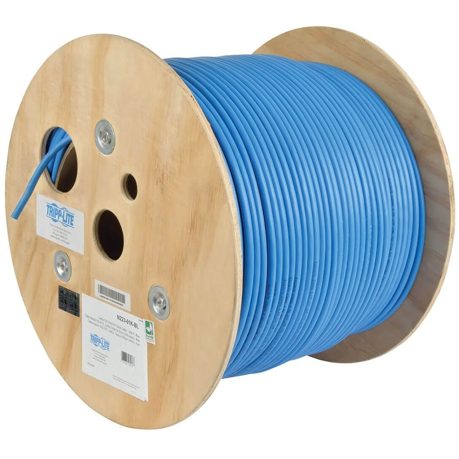 Tripp Lite by Eaton Cat6a 10G Bulk Solid-Core PVC Cable, Blue, 1000 ft N223-01K-BL