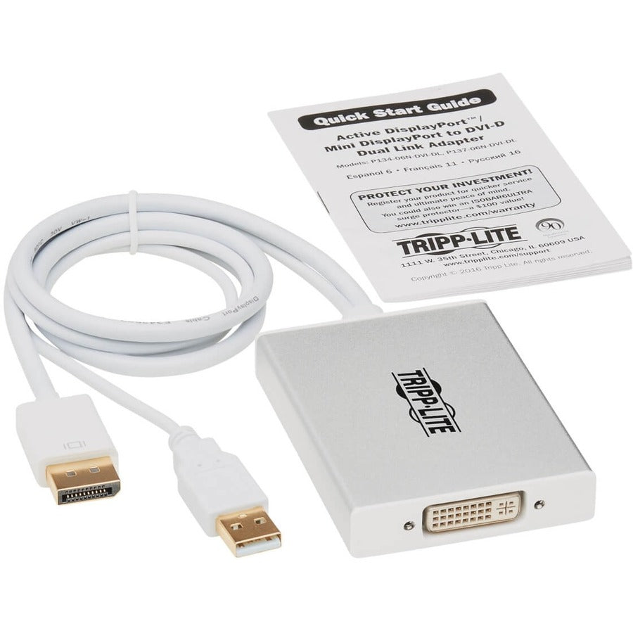 Tripp Lite by Eaton P134-06N-DVI-DL DisplayPort to DVI Dual-Link Active Converter (M/F), 6 in P134-06N-DVI-DL