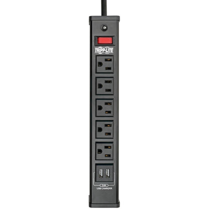 Tripp Lite Surge Protector Power Strip 5-Outlet 2 USB Charging Ports 6ft Cord - 5 x NEMA 5-15R, 2 x USB - 1875 VA - 450 J - 120 V AC Input TLM526USBB