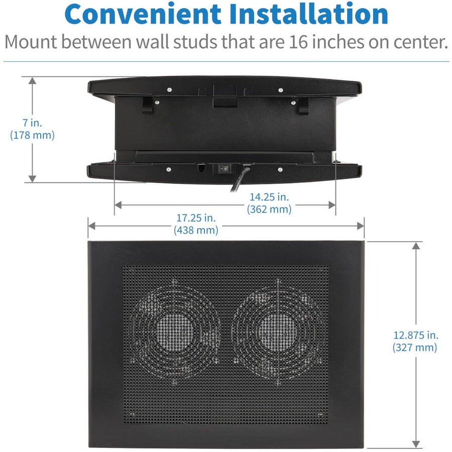 Tripp Lite by Eaton Wiring Closet Exhaust Fan, 475 CFM, NEMA 5-15P Input, Black SRCLOSETFAN