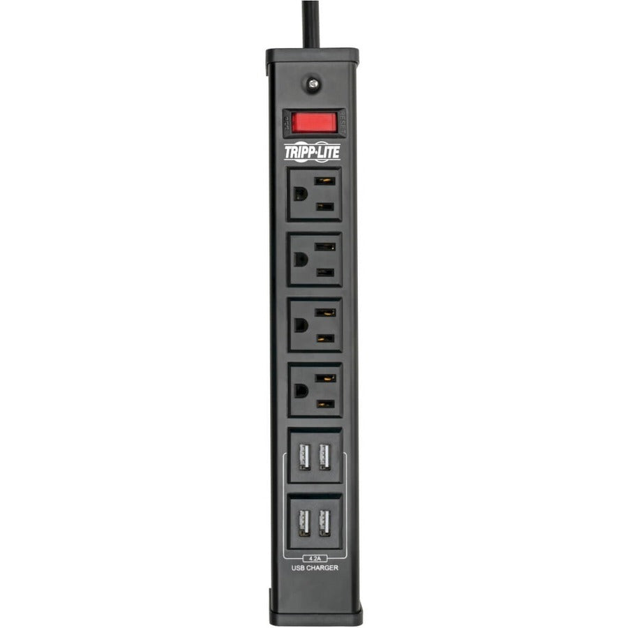 Tripp Lite Surge Protector Power Strip 4-Outlet 4 USB Charging Ports 6ft Cord - 4 x NEMA 5-15R, 4 x USB - 1875 VA - 450 J - 120 V AC Input TLM446USBB