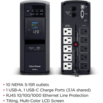 CyberPower CyberPower CP1000PFCLCDTAA TAA Compliant UPS System CP1000PFCLCDTAA