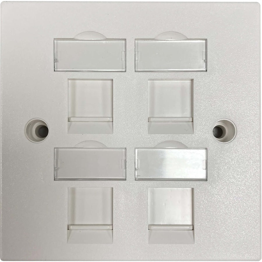 Tripp Lite by Eaton 4-Port UK-Style Keystone Wall Plate, Unloaded Shuttered Module, White N042U-W04-S