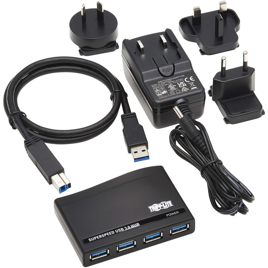 Tripp Lite by Eaton 4-Port USB-A Mini Hub - USB 3.2 Gen 1, International Plug Adapters U360-004-R-INT