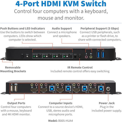 Tripp Lite by Eaton B005-HUA4 4-Port HDMI/USB KVM Switch B005-HUA4