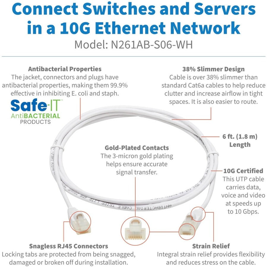 Tripp Lite Safe-IT N261AB-S06-WH Cat.6a UTP Network Cable N261AB-S06-WH