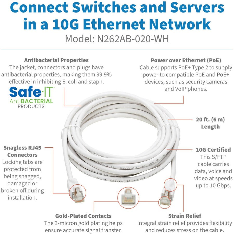 Tripp Lite by Eaton N262AB-020-WH Cat.6A S/FTP Network Cable N262AB-020-WH