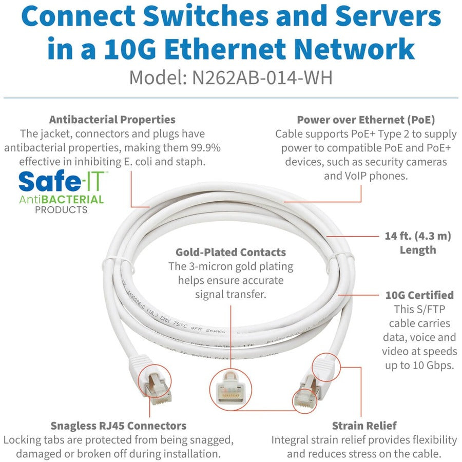 Tripp Lite by Eaton N262AB-014-WH Cat.6A S/FTP Network Cable N262AB-014-WH