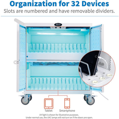 Tripp Lite by Eaton CSC32USBWHG Hospital-Grade 32-Device UV Charging Cart, White CSC32USBWHG