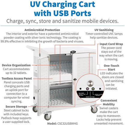 Tripp Lite by Eaton CSC32USBWHG Hospital-Grade 32-Device UV Charging Cart, White CSC32USBWHG