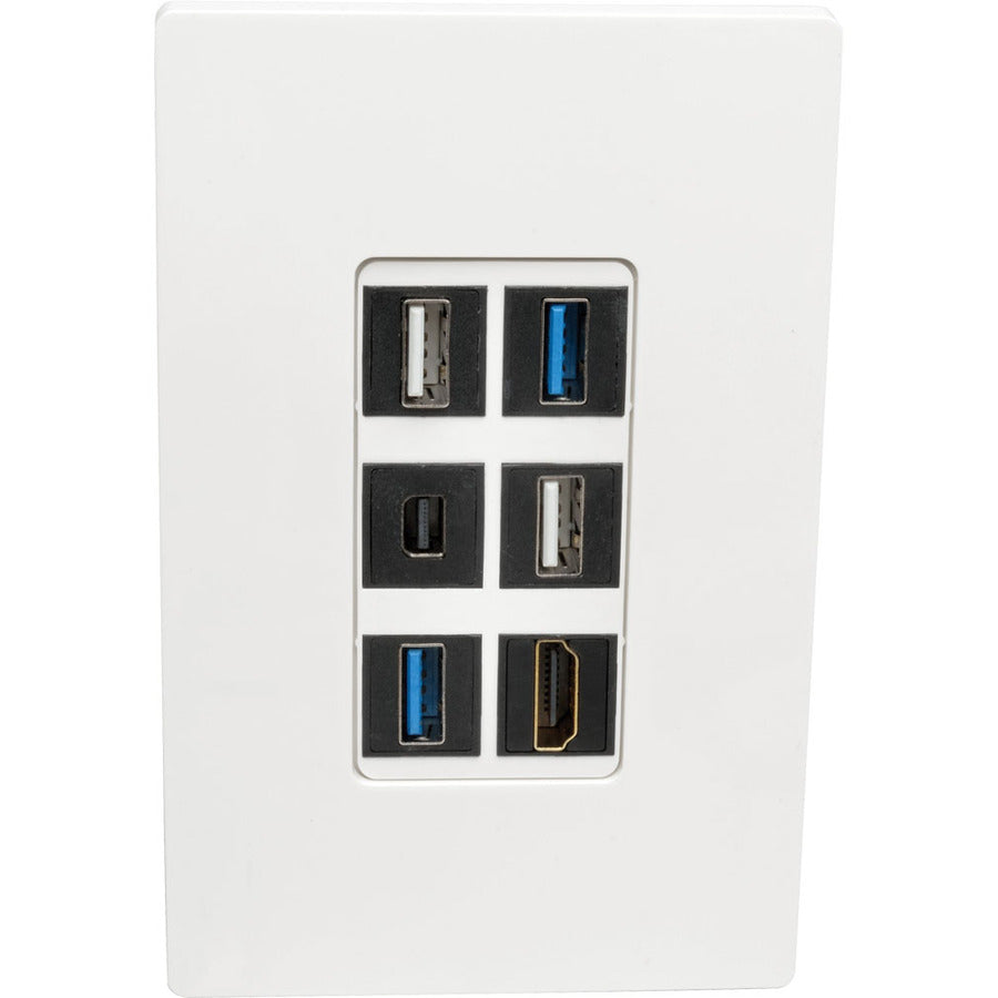 Tripp Lite by Eaton 6-Port Single-Gang Universal Keystone Wallplate, White N080-106