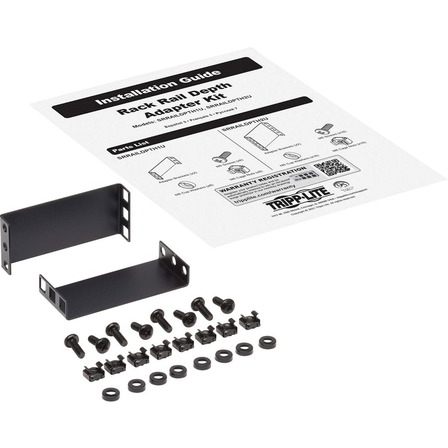 Tripp Lite by Eaton SmartRack SRRAILDPTH1U Mounting Rail Kit for Rack Server, Rack Equipment, Enclosure - Black SRRAILDPTH1U