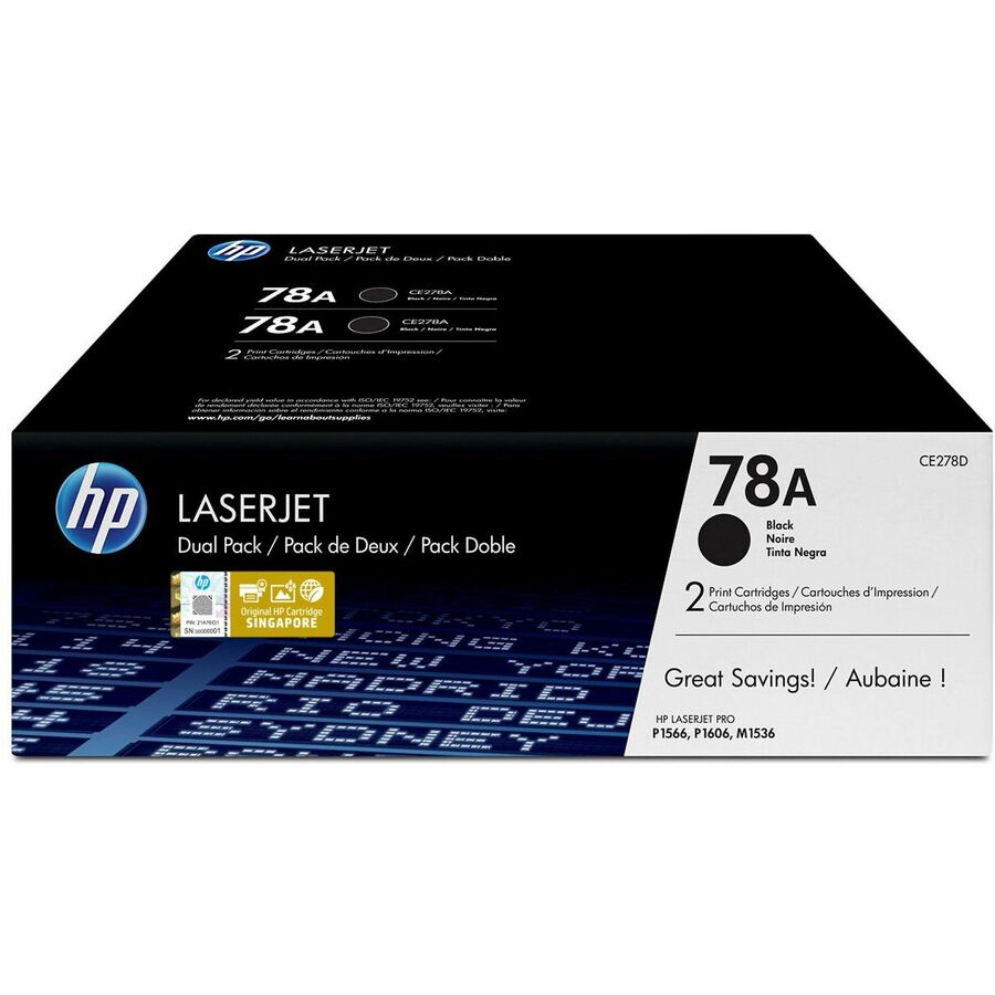 HP 78A Original Laser Toner Cartridge - Black - 2 Pack CE278AD