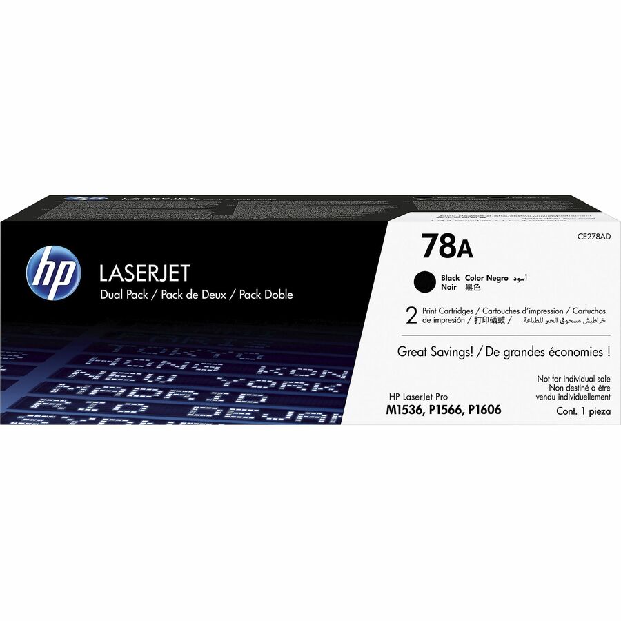 HP 78A Original Laser Toner Cartridge - Black - 2 Pack CE278AD