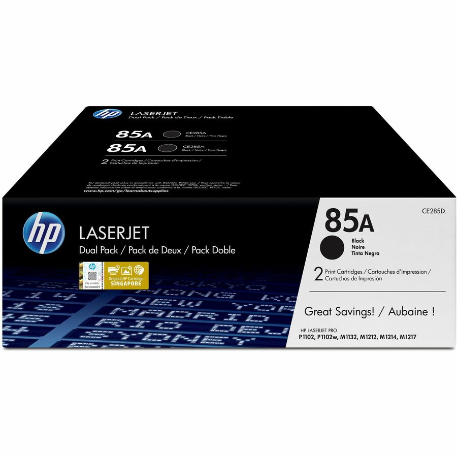 HP 85A Original Laser Toner Cartridge - Black - 2 Pack CE285AD