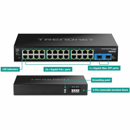 TRENDnet 26-Port Hardened Industrial Gigabit PoE+ Rackmount Switch TI-RP262