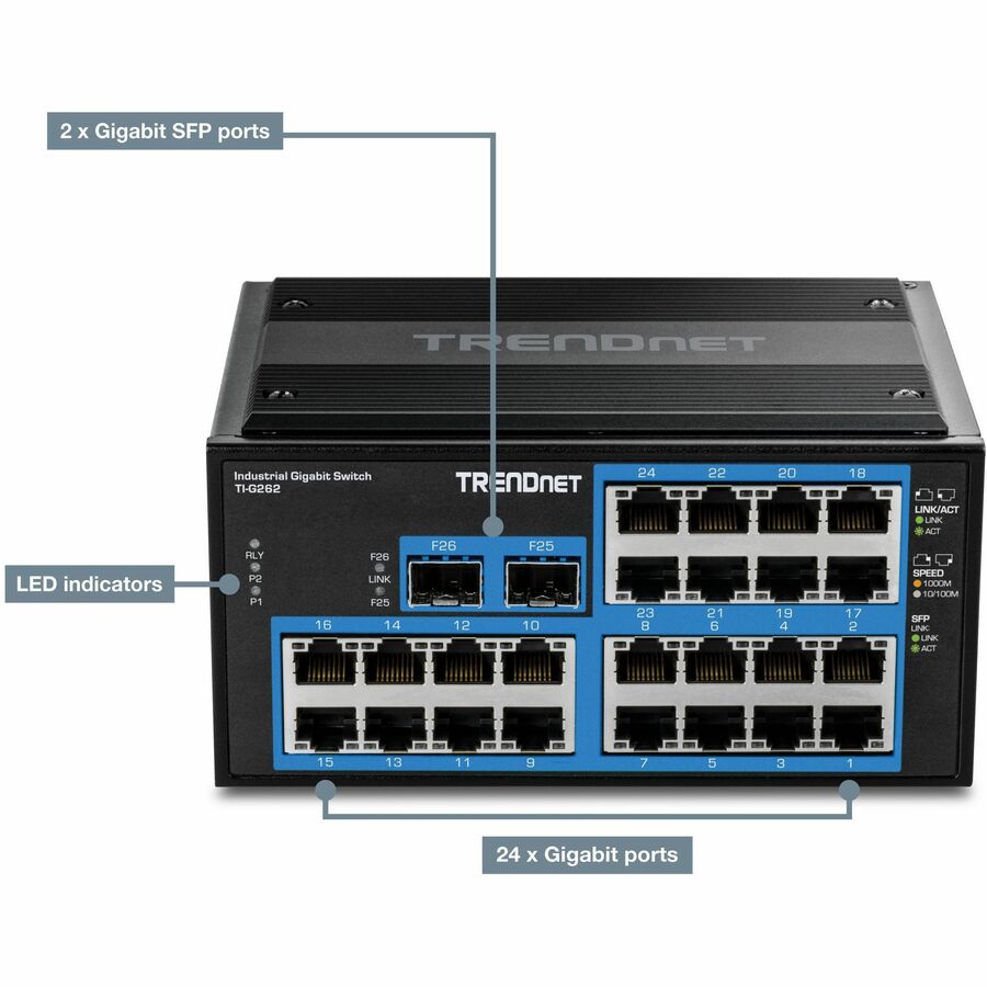 TRENDnet 26-Port Hardened Industrial Gigabit DIN-Rail Switch TI-G262