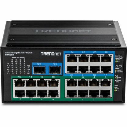 TRENDnet 26-Port Hardened Industrial Gigabit PoE+ DIN-Rail Switch TI-PG262