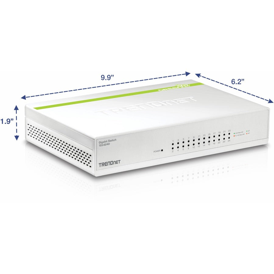 TRENDnet 24-Port Gigabit GREENnet Switch; QoS; 48 Gbps Switching Fabric; Fanless; Plug & Play; Half & Full Duplex; TEG-S24D TEG-S24D