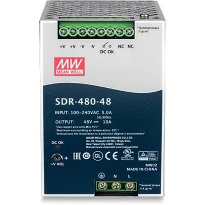 TRENDnet 480W, 48V DC, 10A AC to DC DIN-Rail Power Supply with PFC Function, TI-S48048 TI-S48048