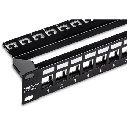 TRENDnet 24-Port Blank Keystone Shielded 1U Patch Panel, 1U 19" Rackmount Housing, Protects Against EMI/RFI Noise, Recommended With TC-K06C6A Cat6A Keystone Jacks (Sold Separately), Black, TC-KP24S TC-KP24S