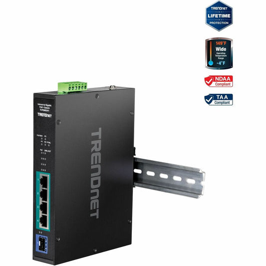 TRENDnet 5-port Industrial Gigabit PoE+ DIN-Rail Switch -20&deg; - 65&deg;C (-4&deg; - 149&deg;F) TI-PGM541