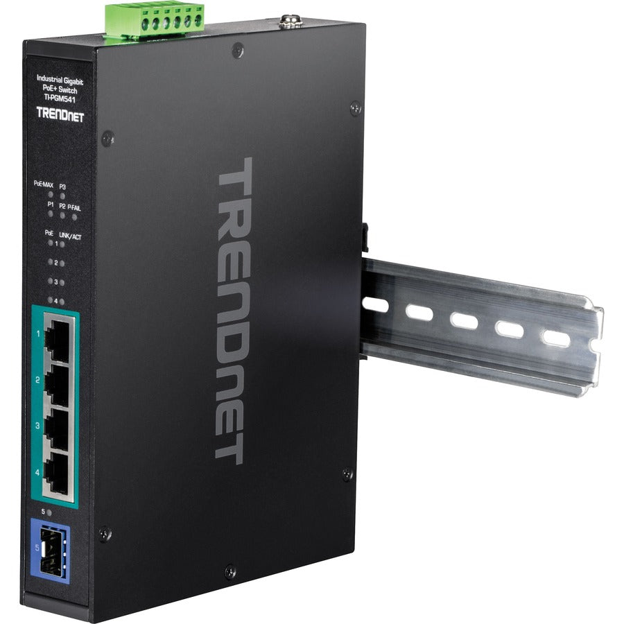 TRENDnet 5-port Industrial Gigabit PoE+ DIN-Rail Switch -20&deg; - 65&deg;C (-4&deg; - 149&deg;F) TI-PGM541