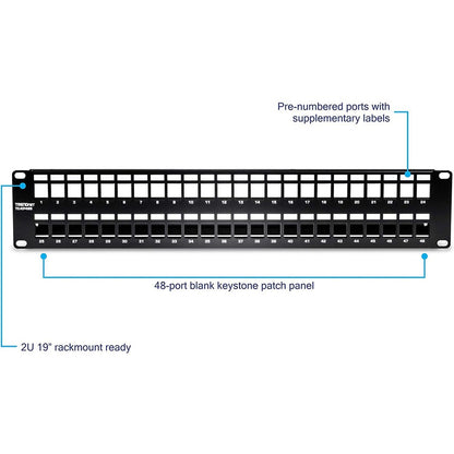 TRENDnet 48-Port Blank Keystone Shielded 2U HD Patch Panel, TC-KP48S, 2U 19" Metal Rackmount Housing, Network Management Panel, Recommended with TC-K06C6A Cat6A Keystone Jacks (sold separately) TC-KP48S