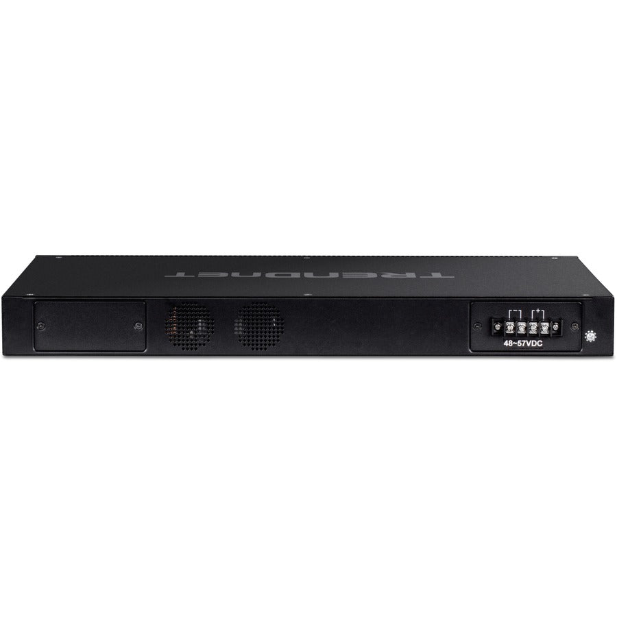 TRENDnet 26-Port Industrial Gigabit L2 Managed PoE+ Switch; TI-RP262i; 1U 19? Rackmount; 24 x Gigabit PoE+ Ports; 2 x SFP Slots (100/1000Base-FX); IP30; VLAN; QoS; 685W PoE Power Budget; Fanless TI-RP262I