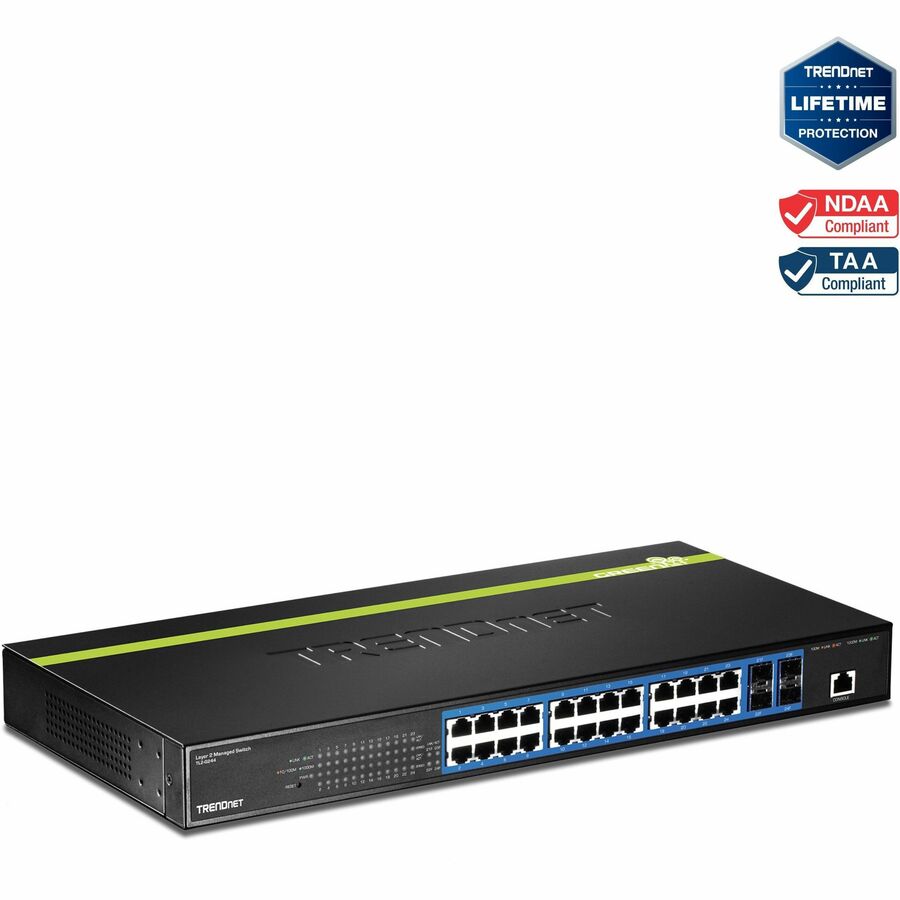 TRENDnet 24-Port Gigabit Layer 2 Switch with 4 Shared Mini-GBIC Slots; 48 Gbps Switching Capacity; SNMP; Lifetime Protection; TL2-G244 TL2-G244