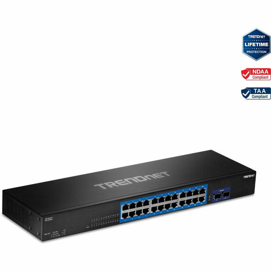 TRENDnet 24-Port Gigabit Switch with 2 X 10G SFP+ Slots; Fanless Design; 19? 1U Rack mountable; TEG-30262 TEG-30262