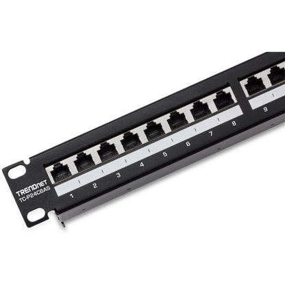 TRENDnet 24-Port Cat6A Shielded 1U Patch Panel, 19" 1U Rackmount Housing, Compatible With Cat5e, Cat6, And Cat6A Cabling, Ethernet Cable Management, Color Coded Labeling, Black, TC-P24C6AS TC-P24C6AS