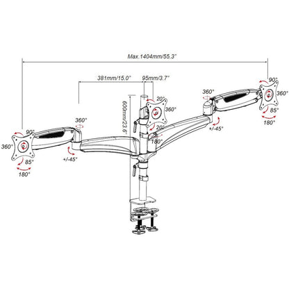 Amer Mounts Hydra3 Clamp Mount for Flat Panel Display, Curved Screen Display - Black, Chrome, White HYDRA3