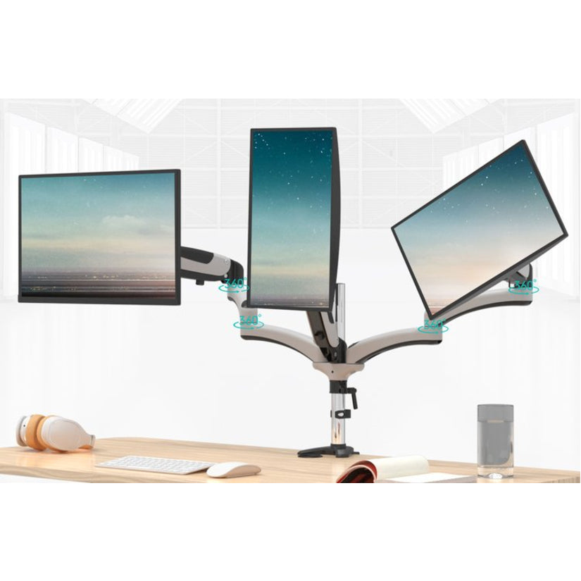 Amer Mounts Hydra HYDRA3XL Desk Mount for Monitor, Display Screen, Flat Panel Display, Curved Screen Display - White, Chrome, Black HYDRA3XL