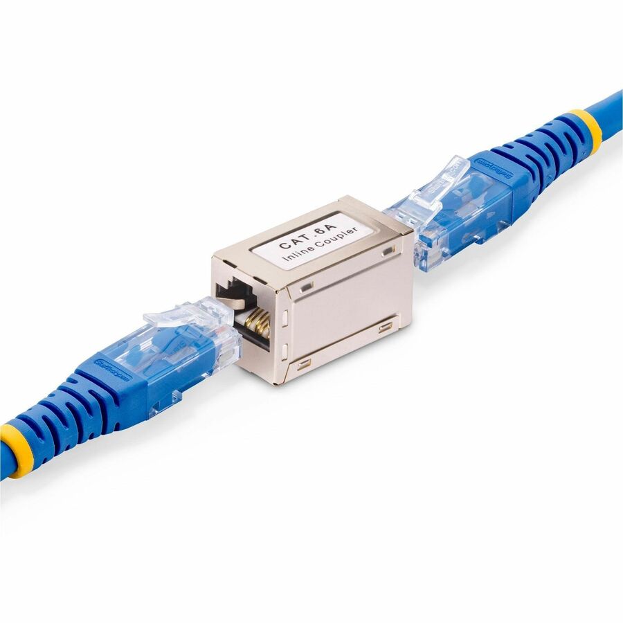 StarTech.com Shielded RJ45 Coupler, Inline Cat6a Coupler, Female to Female (F/F) T568B Pinout, Shielded Ethernet Cable Extension IN-CAT6A-COUPLER-S1